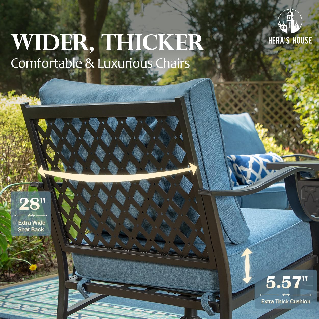 5 Piece Patio Furniture Set, 2 x Leg Chair, 2 x Ottoman, 1 x 3-Seat Sofa, All Cushioned 7 Seats Metal Outdoor Conversation Set for Lawn Garden Backyard