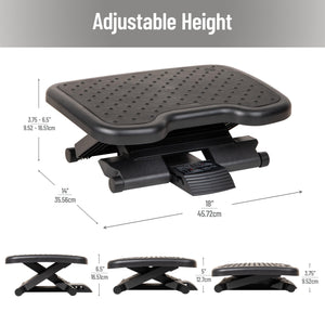 Adjustable Foot Rest with Elastomer Pad for Comfort and Support, Ergonomic Foot Platform, Height Adjustable, Black
