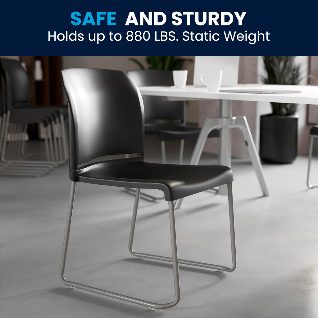 HERCULES Series 880 lb. Capacity Black Full Back Contoured Stack Chair with Gray Powder Coated Sled Base