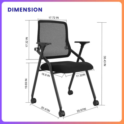 2 Pack Stackable & Foldable Conference Room Chairs with Lumbar Support, Armrest - Ergonomic Mesh Bouncing Back for Office Meeting, Conference, Reception and Training Room Chair