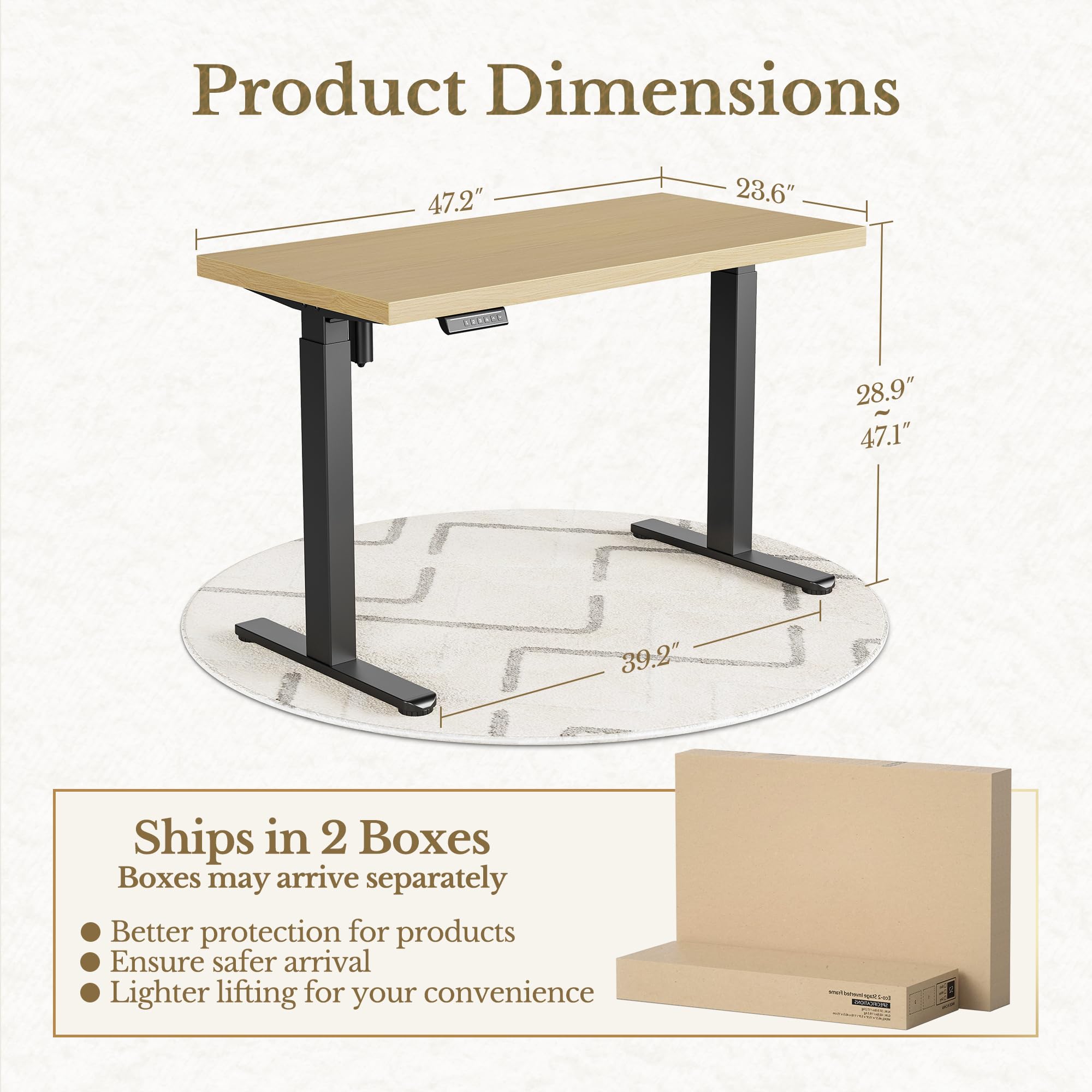 Electric Standing Desk, 48 Inch Adjustable Height Sit Stand Up Desk with 1.18