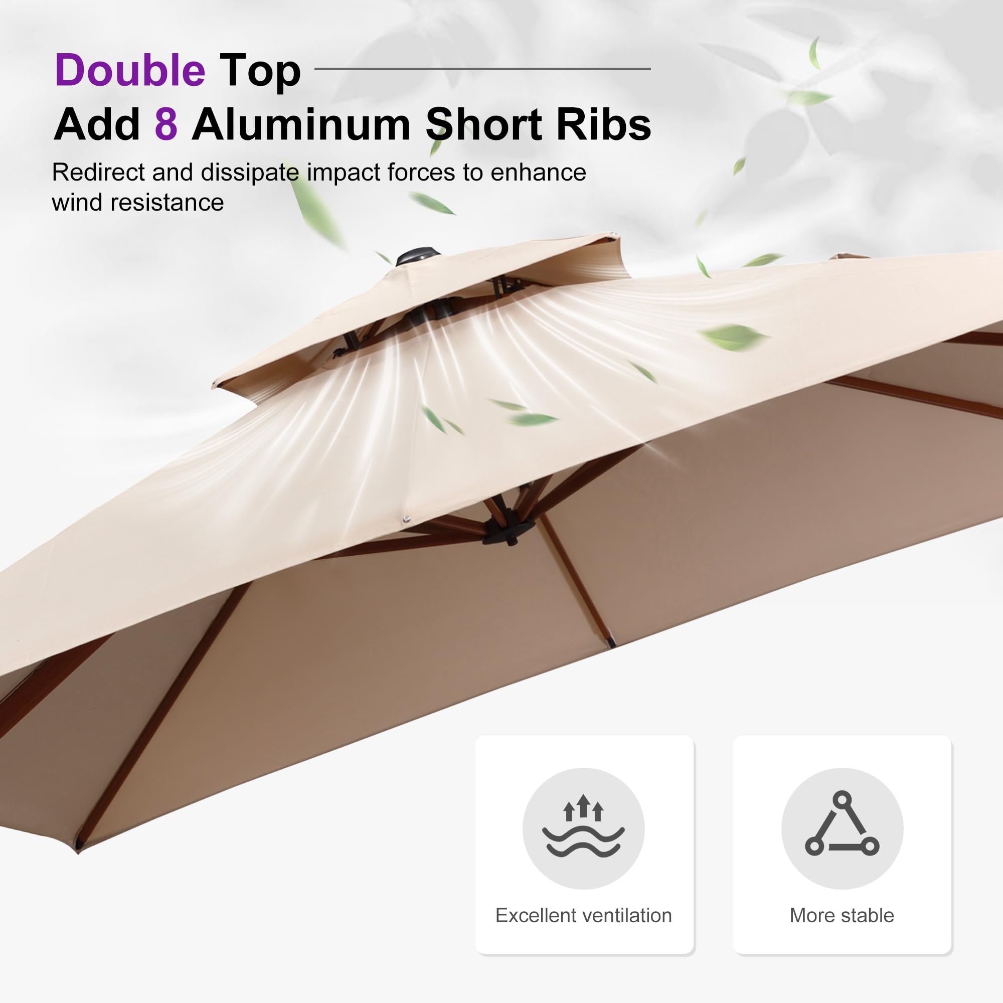 9ft Patio Umbrella Outdoor Square Umbrellas Large Cantilever Umbrella Windproof Offset Heavy Duty Sun Umbrellas for Garden Deck Pool Patio, Beige