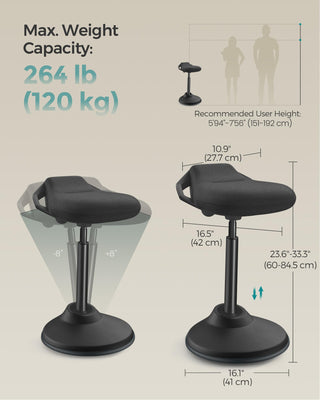 Ergonomic Wobble Stool, Height Adjustable Standing Desk Stool 23.6-33.3 Inches, Swivel Balance Chair with Non-Slip Base, Standing Chair, for Active Sitting, Office, Home, Ink Black UOSC02BK