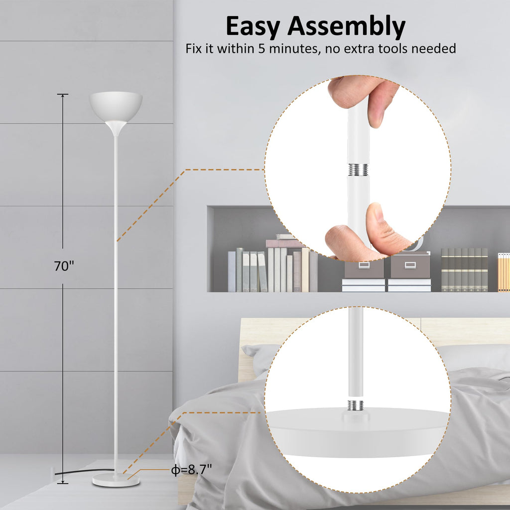 Floor Lamp, Remote Control with Stpeless Color Temperatures and Brightness, Torchiere lamp for Bedroom, Living Room, Bulb Included