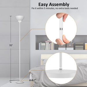 Floor Lamp, Remote Control with Stpeless Color Temperatures and Brightness, Torchiere lamp for Bedroom, Living Room, Bulb Included
