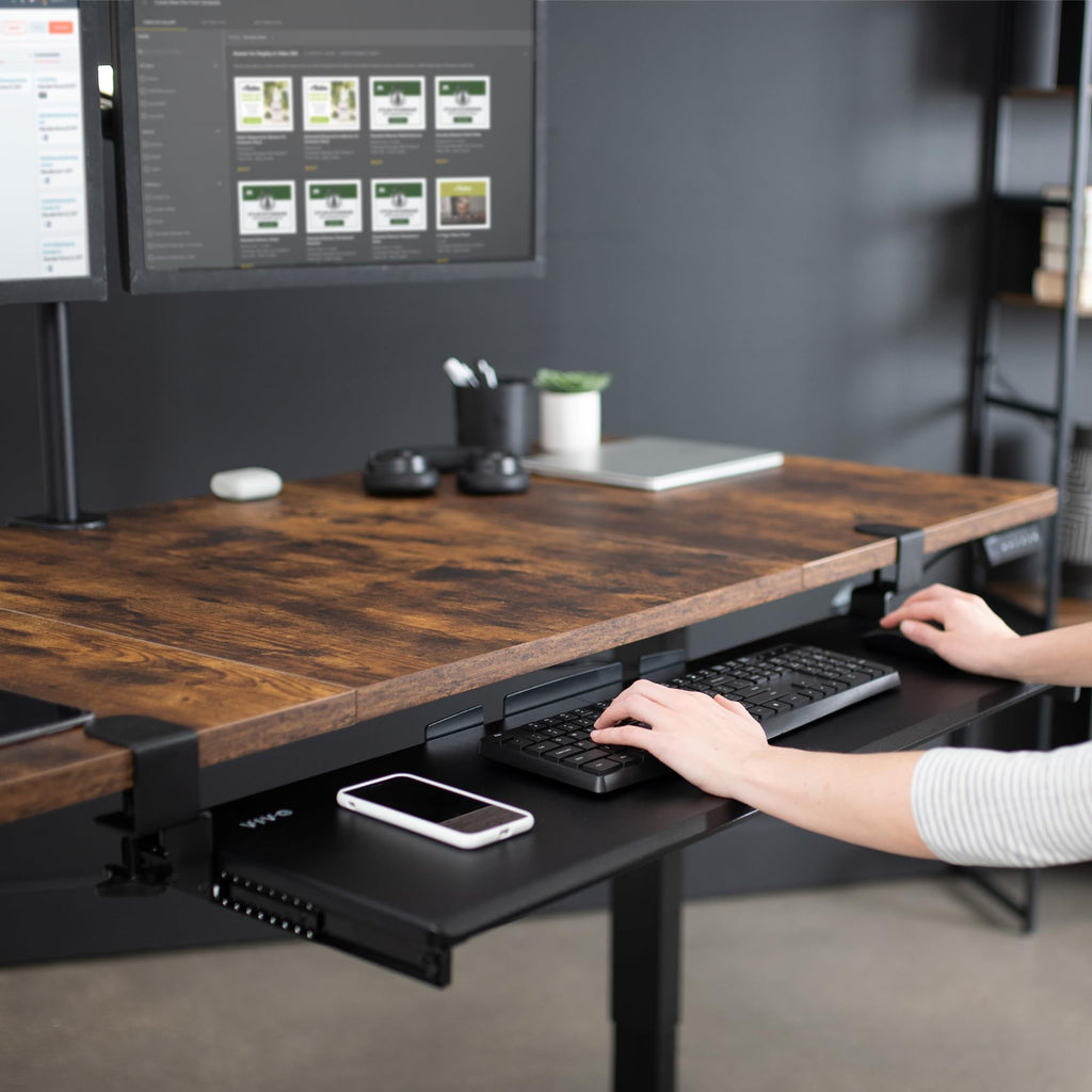 Extra Long Clamp-on Computer Keyboard and Mouse Under Desk Slider Tray, 34 x 11 inch Pull Out Platform Drawer, Black, MOUNT-KB15EB