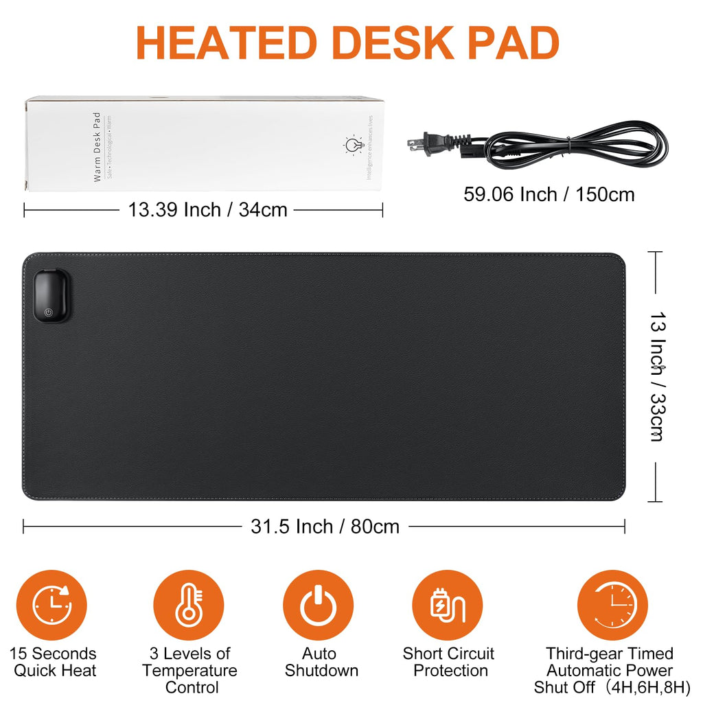 Heated Mouse Pad, Warm Desk Pad,Heated Large Desk Mat with 3 Levels Heating,Gaming Mouse Pad Foot Warmer Pad for Home Office(Upgrade Version,Black,31.5" x 13")