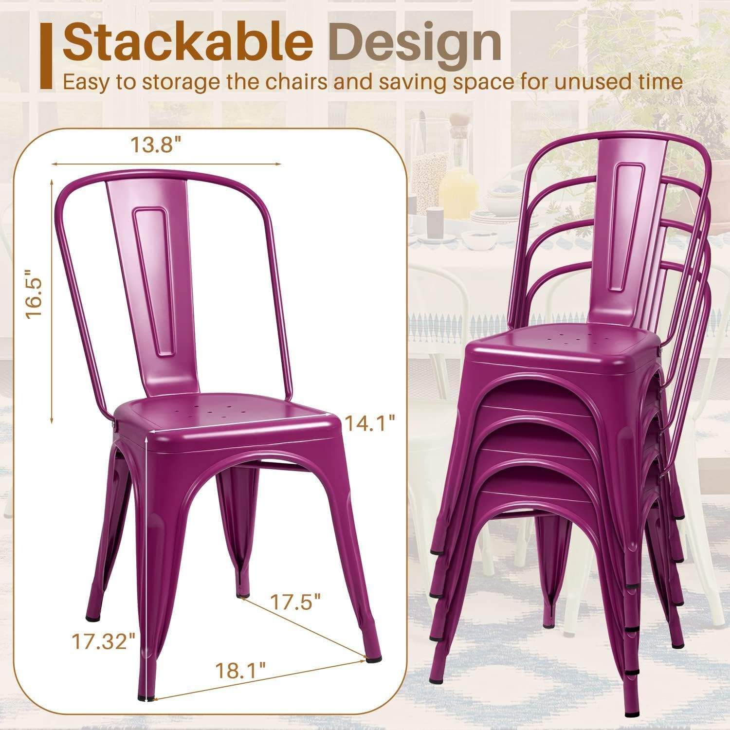 Metal Dining Chair Indoor Outdoor Use Stackable Classic Trattoria Chair Chic Dining Bistro Cafe Side Metal Chairs Set of 4