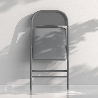 4 Pack Folding Chairs with Padded Vinyl Cushion Chairs with Comfortable Cushion and Durable Steel Frame for Home and Office, for Indoor and Outdoor Events (Grey Vinyl Padding 4 Pack)