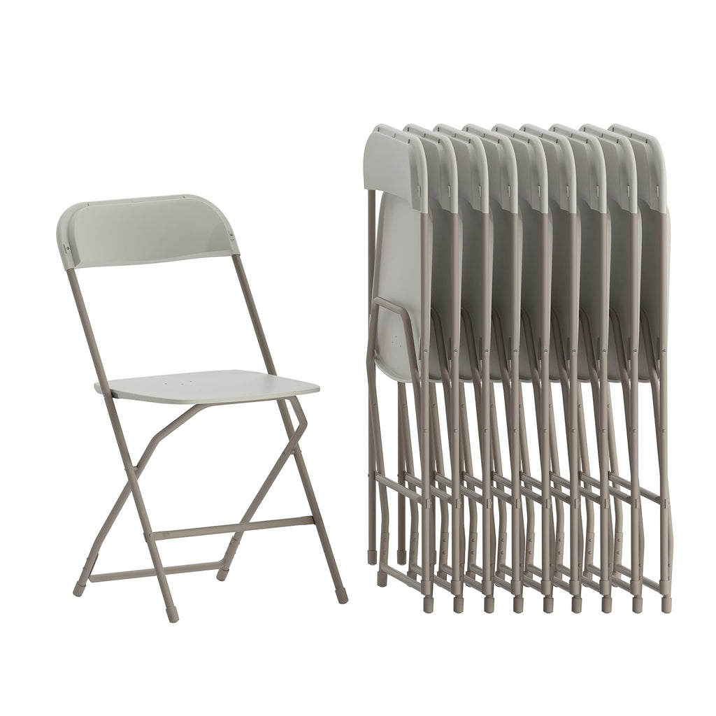 Set of 10, Beige,  Hercules Series Plastic Folding Chairs for Parties and Weddings, Stackable Commercial Event Seats,