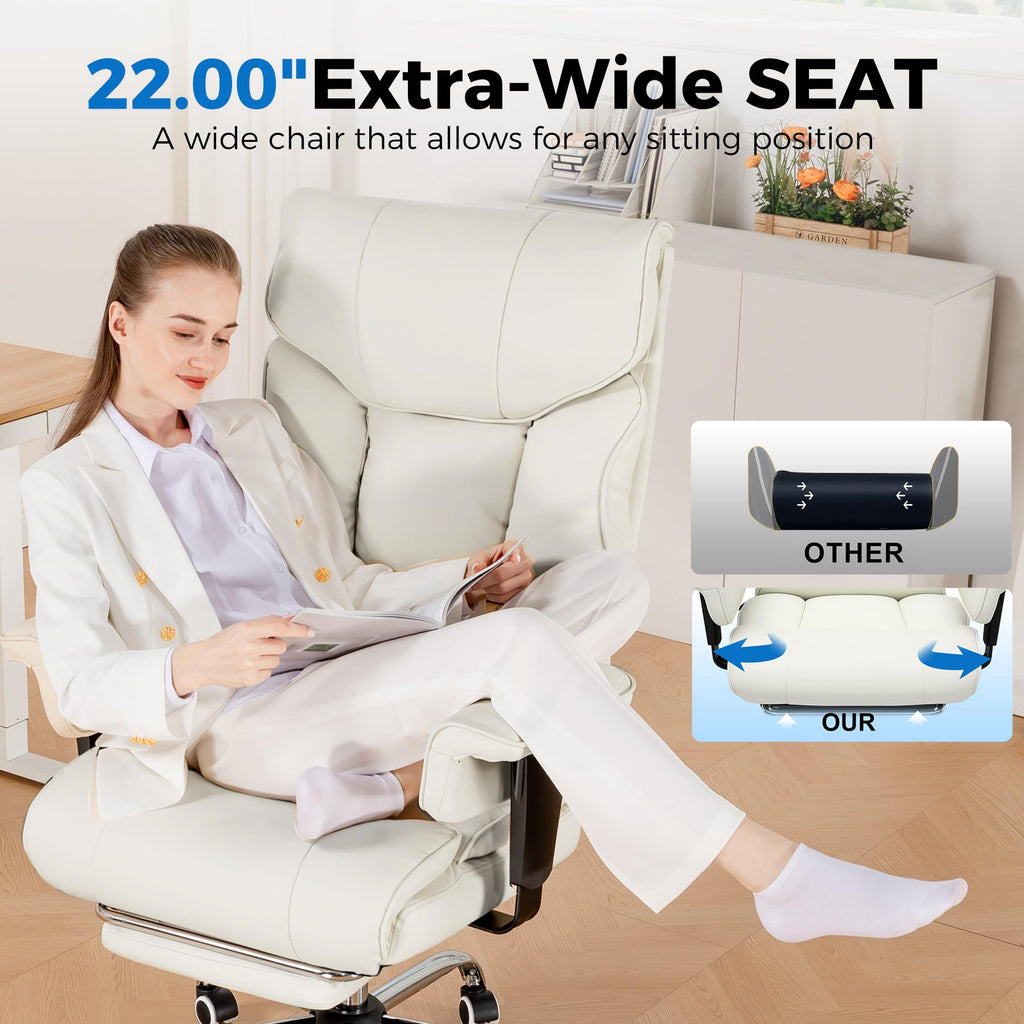 Big and Tall Gaming Chair 400lbs Heavy Duty Office Chair with Foot Rest & Ergonomic Pocket Spring Cushion, High Back Lumbar Support for Lower Back Pain Relief, Beige