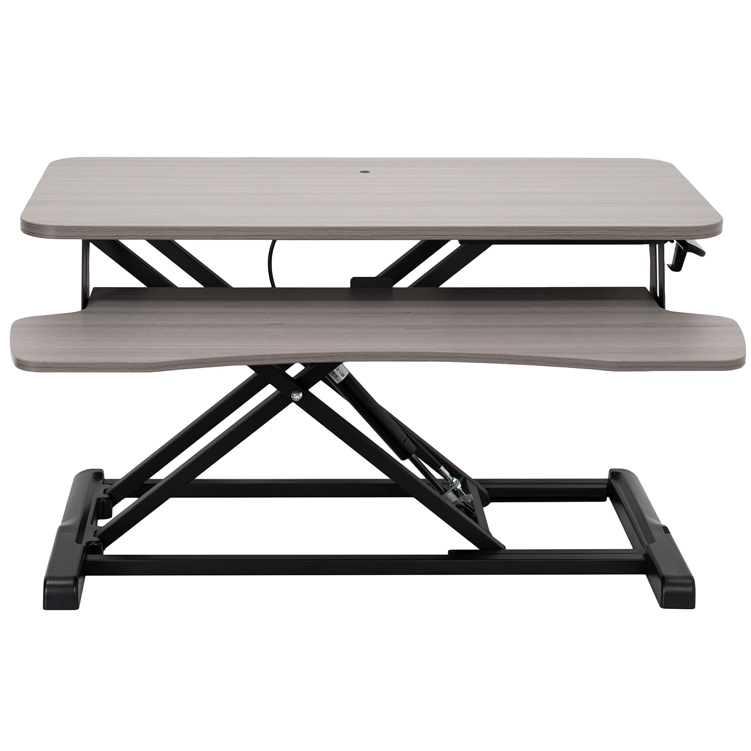 32 inch Desk Converter, K Series, Height Adjustable Sit to Stand Riser, Dual Monitor and Laptop Workstation with Wide Keyboard Tray, Gray Top, Black Frame, DESK-V000KG