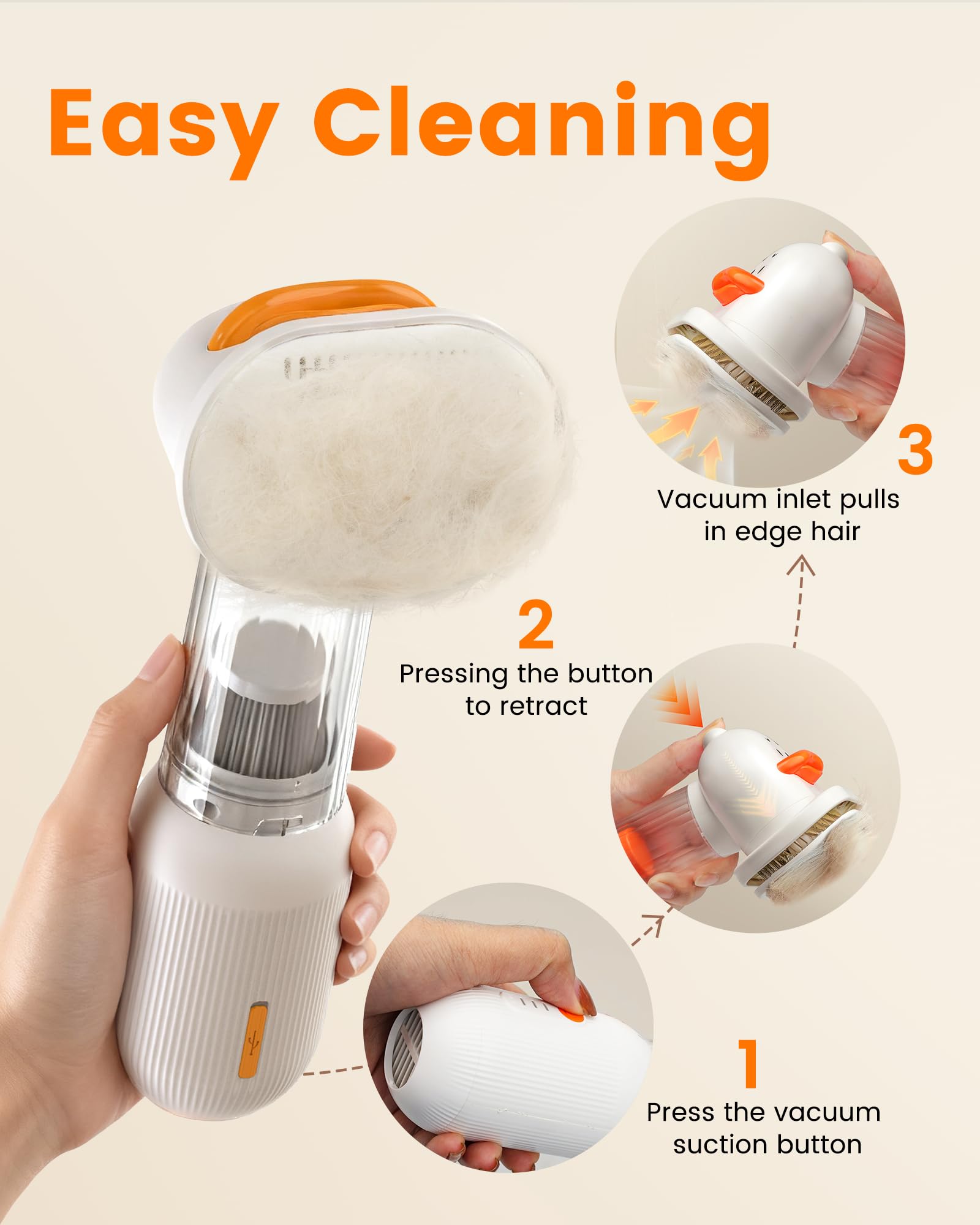 Vacuum Dog Brush for Shedding, 4-in-1 Self Cleaning Slicker Brush for Dogs& Undercoat Rake for Dogs, Deshedding Grooming Tool, Anti-Static, Massage, Cleaning, Shedding & Combing All In One!