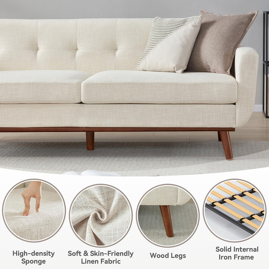 77.2" W Loveseat Sofa, Mid Century Modern Decor Love Seat Couches for Living Room, Button Tufted Upholstered Furniture, Solid & Easy to Install Small Couch for Bedroom Office Apartment, Beige