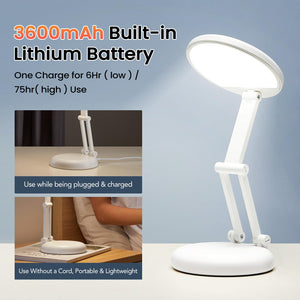 Cordless Desk Lamp,Dimmable Small Battery Powered Lights,3600mAh Rechargeable Wireless Table Lamp,Mini Lamp&Portable Light for Bed,Book Reading,Home for Small Spaces,Nail Light,Craft,Office