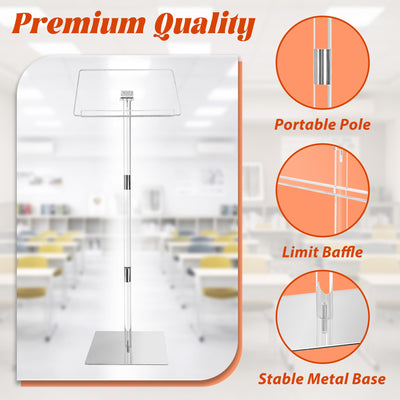 Podium Stand, Lecterns & Podiums, Acrylic Adjustable Angles with Metal Base, Podium for Church, Weddings, Classroom, Speech, 16