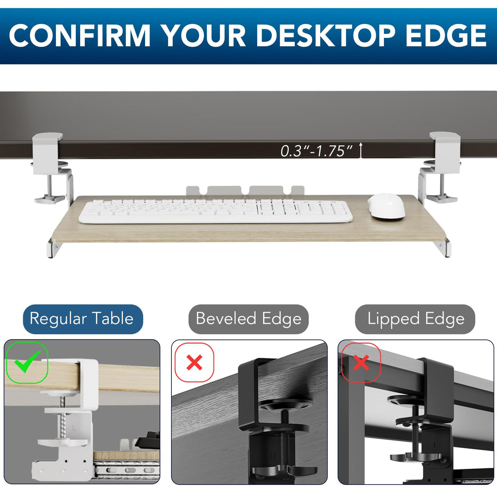 Keyboard Tray Under Desk Pull Out with Extra Sturdy C Clamp Mount System, 27.3 (32.5 inch Including Clamps) x 11 Inch Slide-Out Platform Computer Drawer for Typing Grain AX01WG01