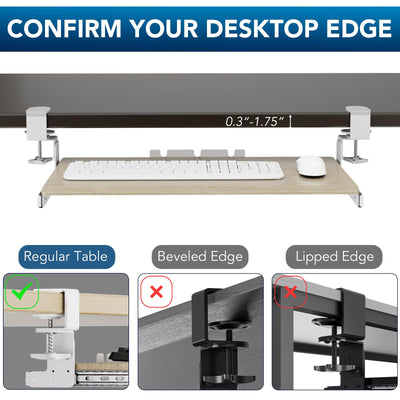 Keyboard Tray Under Desk Pull Out with Extra Sturdy C Clamp Mount System, 27.3 (32.5 inch Including Clamps) x 11 Inch Slide-Out Platform Computer Drawer for Typing Grain AX01WG01