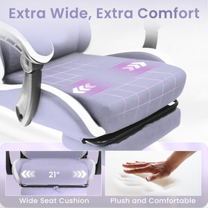 Video Gaming Chair with Footrest Lumbar Support for Home Office High Back Recliner Height Adjustable Ergonomic Comfy Fabric Computer Desk Chair (Purple)