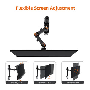 Single Computer Monitor Stand with Cable Management, Height Adjustable VESA Desk Arm Mount, Fully Adjustable Tilt and Rotation, Steel, Black, Fits 13-30