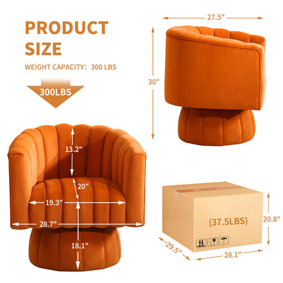 Swivel Accent Barrel Chair Set of 2- Cute Comfy Small Round 360° Arm Chair Velvet Sofa Club Reading Chair for Living Room Bedroom Office Orange