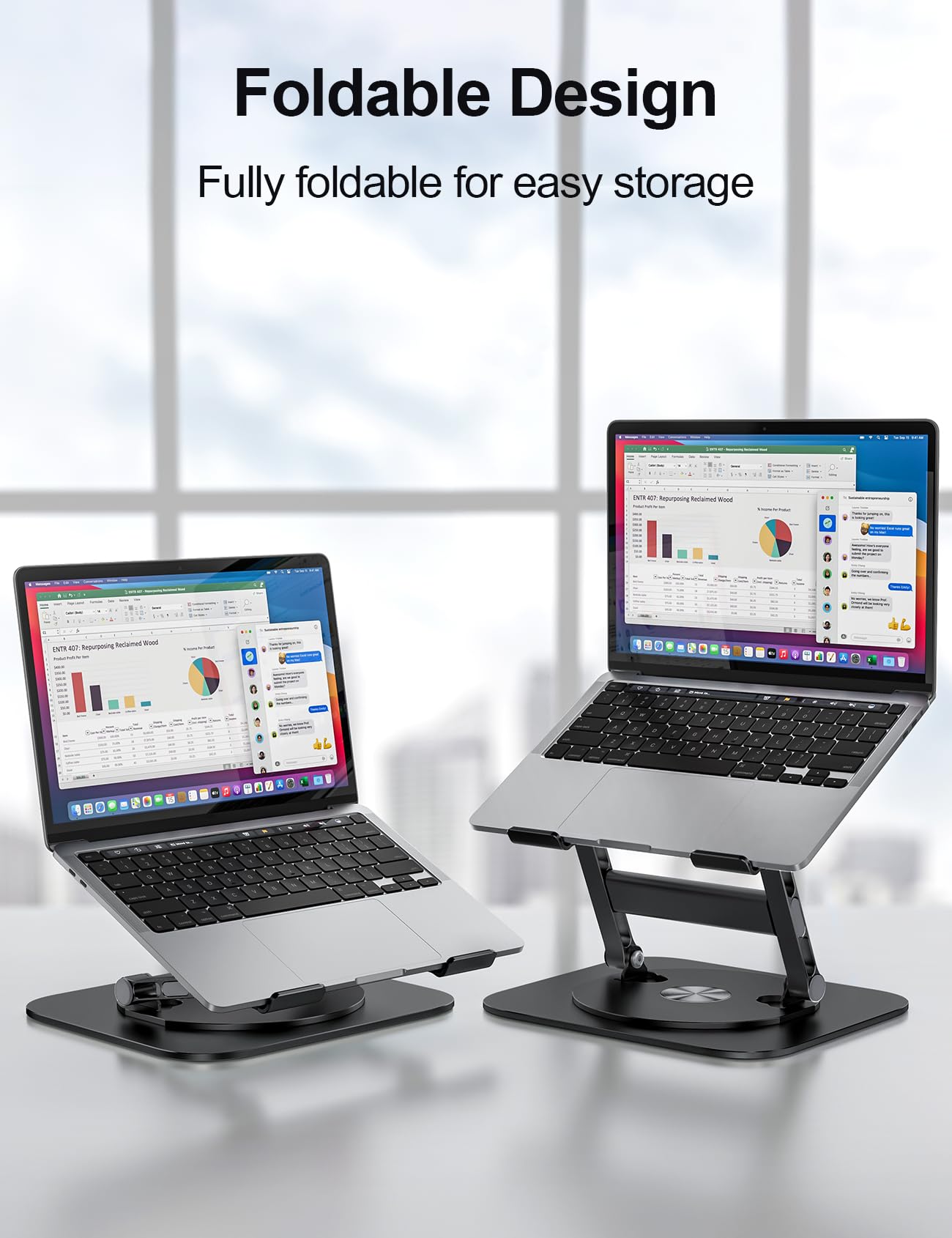 Laptop Stand, H-Design Stable Computer Stand, Ergonomic Laptop Riser with 360° Rotating Base, Notebook Compatible with All 10-17” Laptops, Black