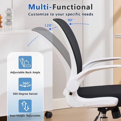 (2PCS White) Foldable Office Chair for Small Spaces | Home Office Folding Desk Chairs with Wheels and Flip Up Arms | Ergonomic Mesh Computer Chair for Adults & Kids