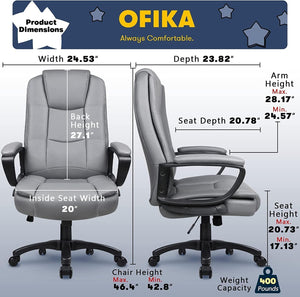 Leather Office Desk Chair,Ergonomic Office Chair with Lumbar Support,Computer Chair,Executive Leather Chair with Padded Flip-up Arm,Adjustable Armrests, Black,275LBS