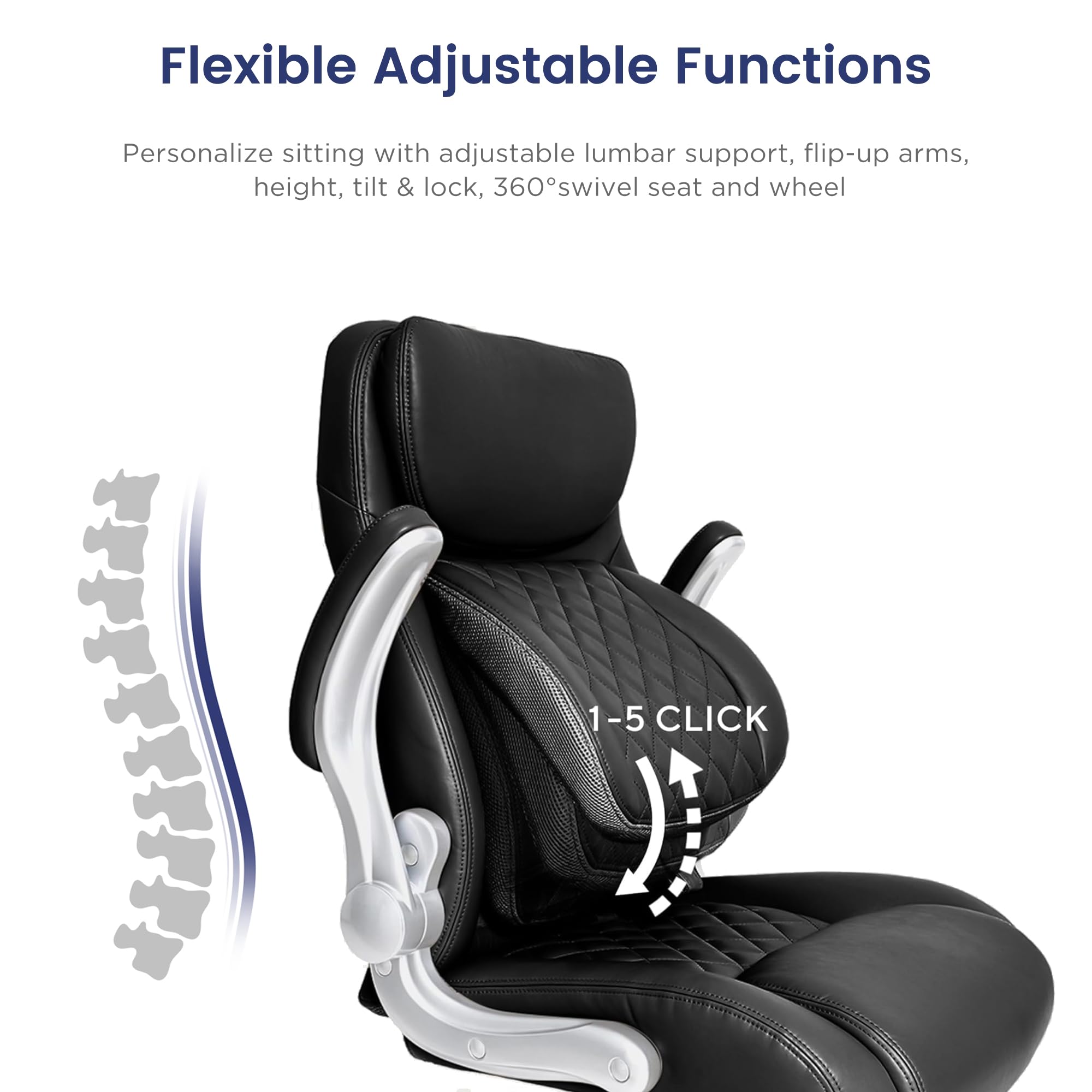 Ergonomic Office Chair Premium Microfiber Leather Adjustable Lumbar Support & Armrests, High Back Comfy Desk Gaming Chairs Executive Computer Swivel Chair Tilt Function(Posture,Black)