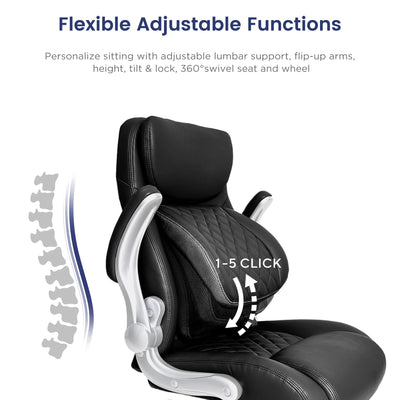 Ergonomic Office Chair Premium Microfiber Leather Adjustable Lumbar Support & Armrests, High Back Comfy Desk Gaming Chairs Executive Computer Swivel Chair Tilt Function(Posture,Black)
