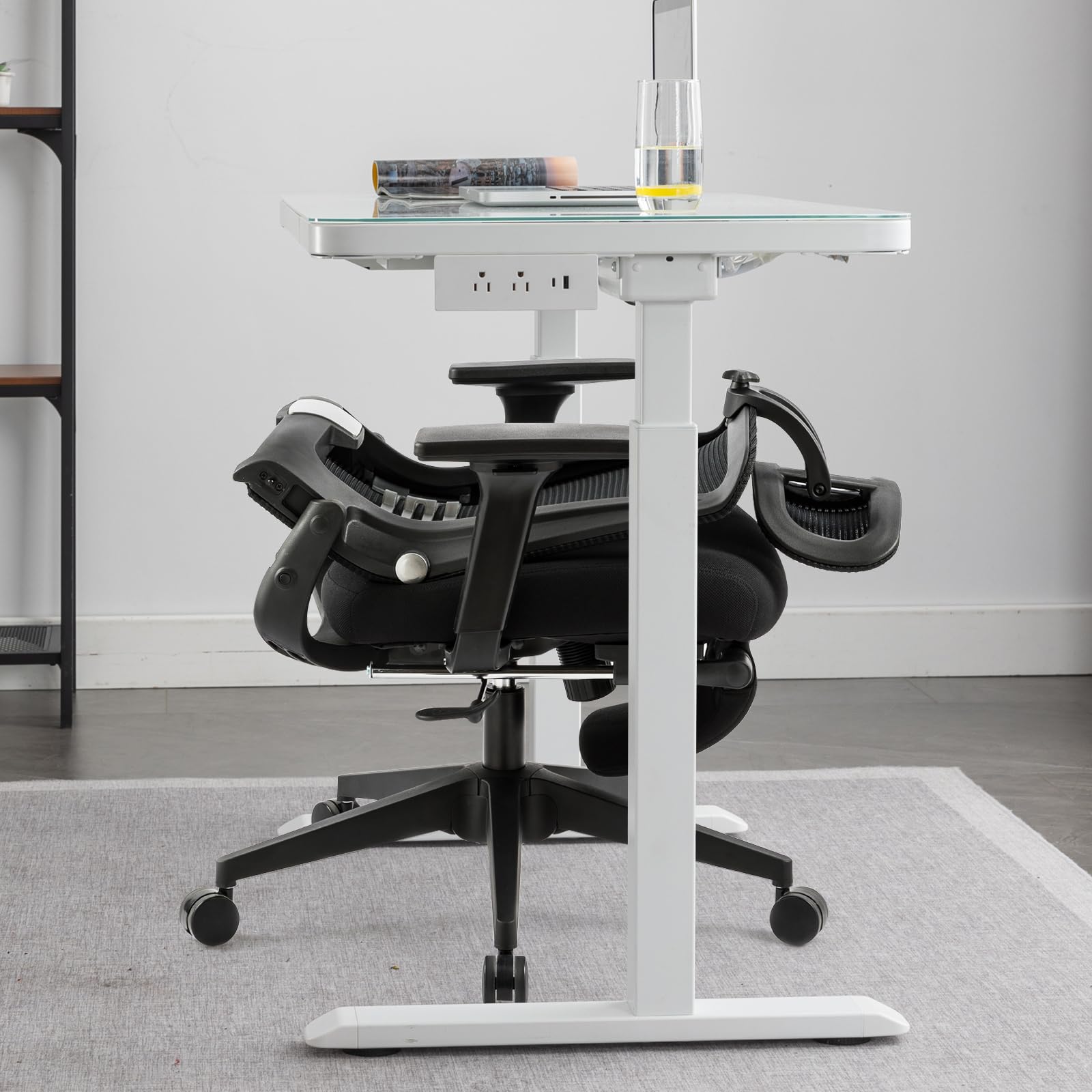 Foldable Office Chair with Foot Rest, Ergonomic Office Chair with Adjustable Lumbar Support, Headrest, Armrest, Home Office Desk Chairs for Space Saving, Work from Home, Black