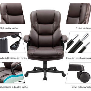 Office Executive Chair High Back Adjustable Managerial Home Desk Chair, Swivel Computer PU Leather Chair with Lumbar Support (Brown)