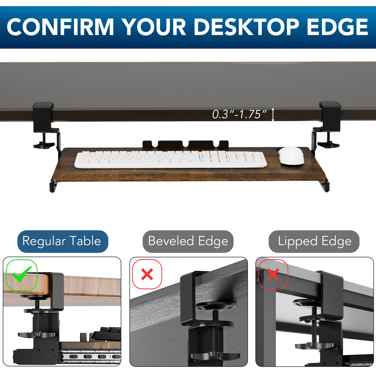 Keyboard Tray Under Desk Pull Out with Extra Sturdy C Clamp Mount System, 27.3 (32.5 inch Including Clamps) x 11 Inch Slide-Out Platform