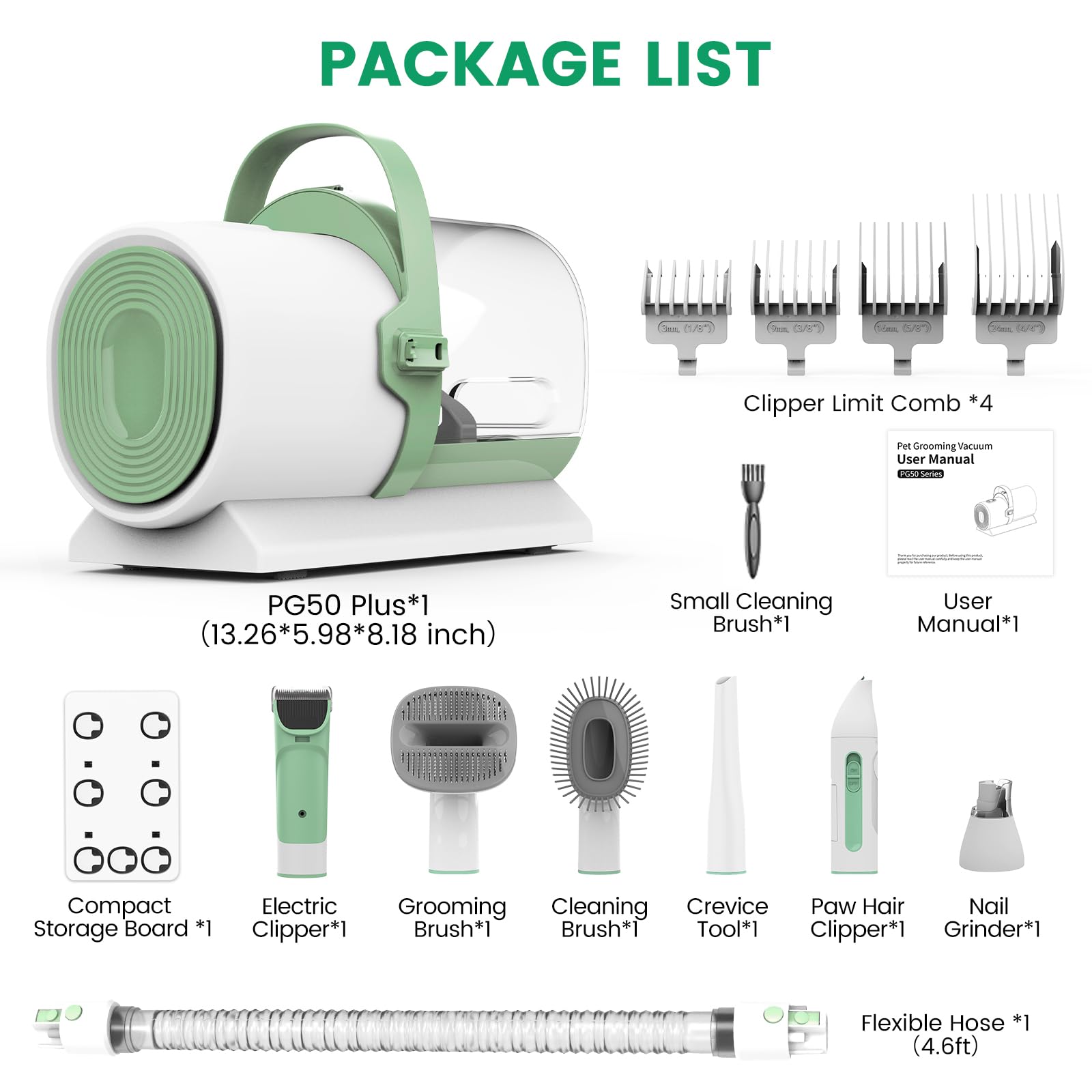 Dog Grooming Vacuum, Pet Grooming Kit with Clipper Nail Trimmer Grinder, 2.5L Dust Cup 7 Grooming Tools 11000Pa Dog Hair Vacuum for Shedding Grooming, Home Cleaning, PG50 Plus