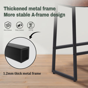 Modern Bar Stools Set of 3 for Kitchen Counter 24 inch Counter Height Backless Barstools with Upholstered Faux Leather Saddle Seat and Metal Frame Industrial Bar Chairs, Brown