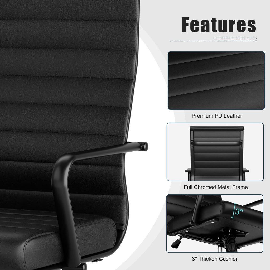 Leather Office Desk Chair, Conference Room Chairs Executive Chair Ribbed, Ergonomic Height Adjustable Swivel Rolling Chair for Home Office.
