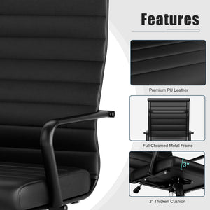 Leather Office Desk Chair, Conference Room Chairs Executive Chair Ribbed, Ergonomic Height Adjustable Swivel Rolling Chair for Home Office.