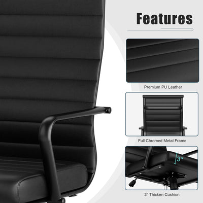 Leather Office Desk Chair, Conference Room Chairs Executive Chair Ribbed, Ergonomic Height Adjustable Swivel Rolling Chair for Home Office.