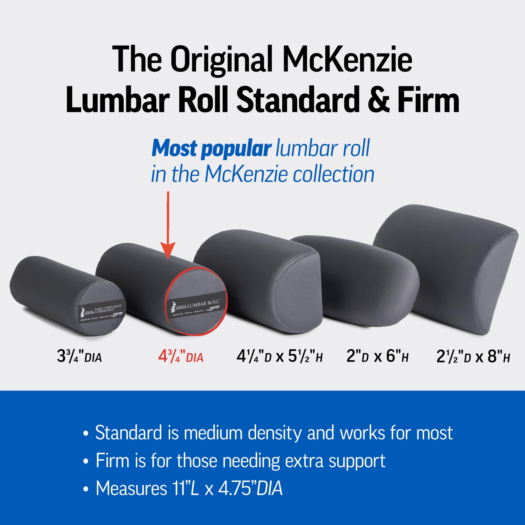 The Original McKenzie Lumbar Roll – USA-Made Low Back Lumbar Support for Office Chair & Car Seat Back Support Cushion. The Preferred Lumbar Pillow by Physical Therapists - Firm Density