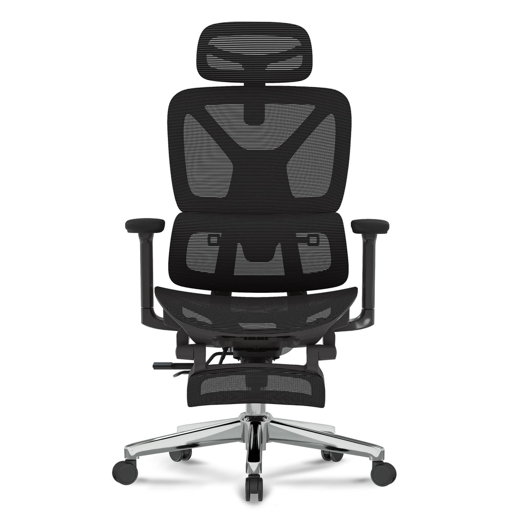 Big and Tall Ergonomic Office Chair Swivel Computer Chairs Desk Chair with 2D Dynamic Lumbar Support/Footrest/3D Headrest/Heavy Duty Metal Base, Mesh Seat Cushion, ErgoChair Ultra, Black