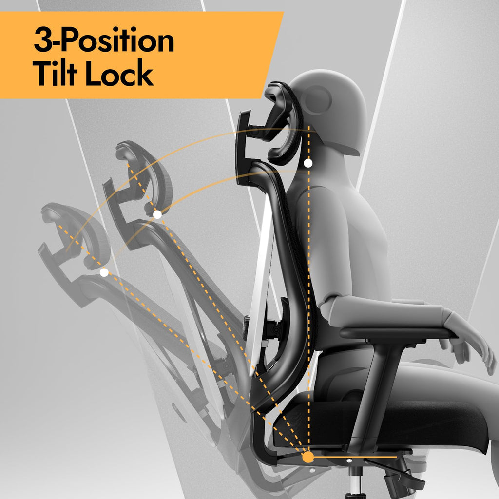 Ergonomic Mesh Office Chair - 3D Adjustable Lumbar Support & 3D Armrests, V-Shaped Back, Adjustable Desk Chair for Office & Home, Black