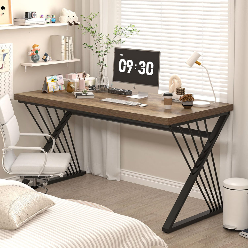 Computer Desk, Modern Home Office Desk, Industrial Wood and Metal Study Writing Work PC Table for Bedroom Living Room, Rustic Oak, 47 Inch