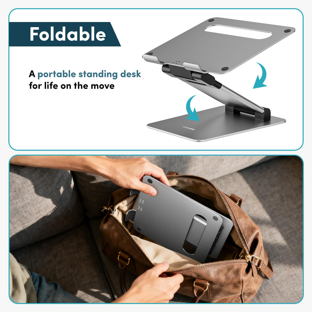 Ergonomic Adjustable Laptop Stand for Desk, Extra Tall 20” Height Aluminum Laptop Riser, Portable Foldable Computer Stand, Fits 10-17” Laptops for Office Meetings, Teamwork & Desk Setup