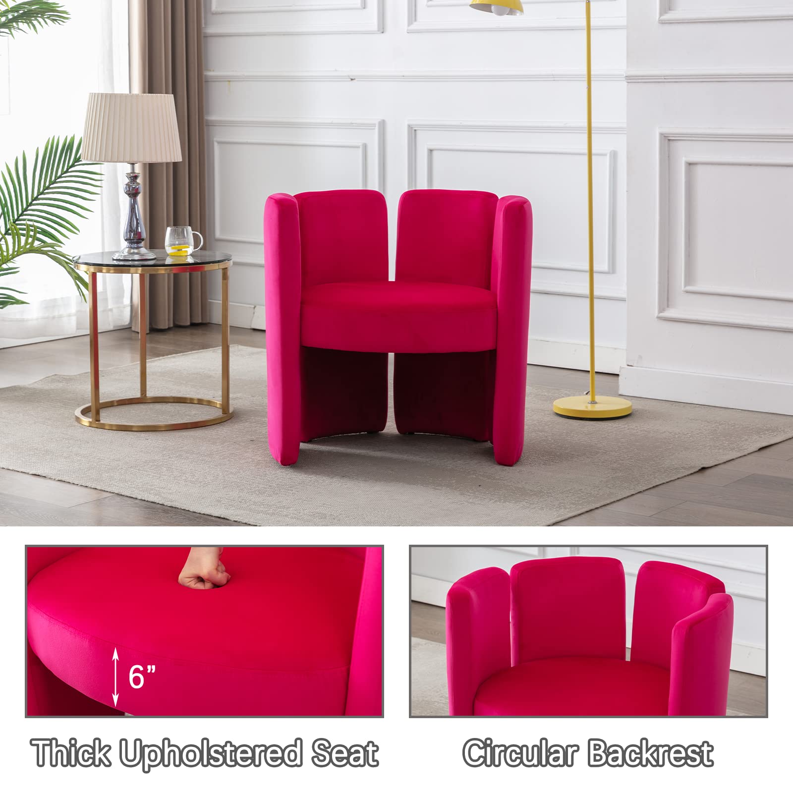 Velvet Accent Chair,Unique Barrel Upholstered Chair with Circular Backrest Modern Design Cute Side Decorative Chairs for Living Room/Lounge/Bedroom/Reading Room,Rose