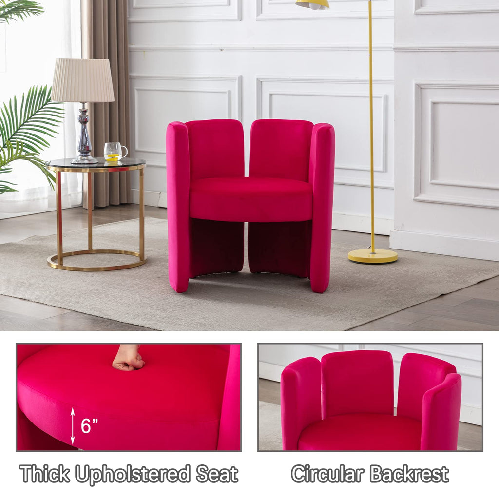 Velvet Accent Chair Set of 2, Unique Barrel Upholstered Chair with Circular Backrest Modern Design Cute Side Decorative Chairs for Living Room/Lounge/Bedroom/Reading Room,Rose