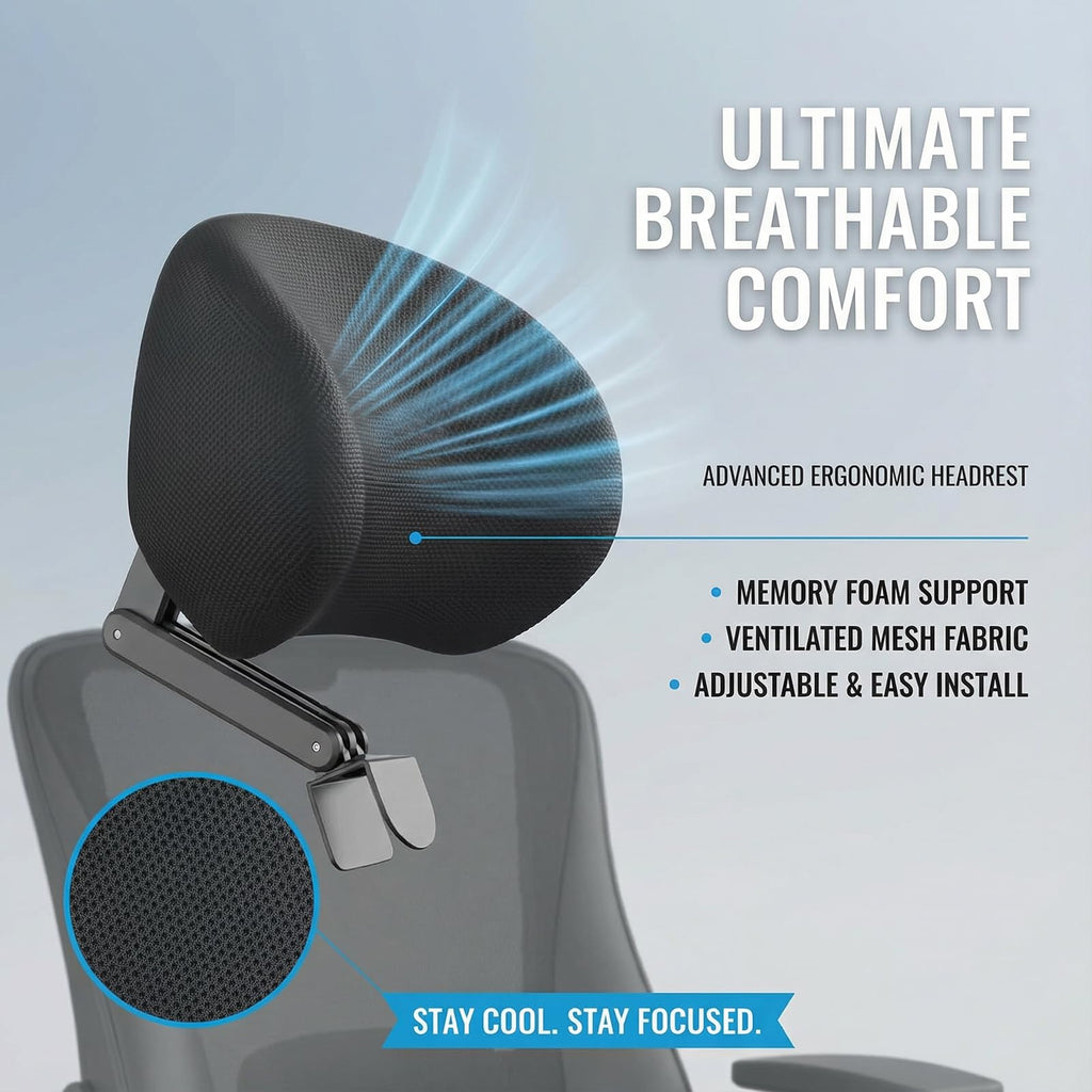 1 Pack Headrest Pillow, Office Chair Headrest Attachment, Neck Support for Office Chair, Back Cushion for Desk Chair for Ergonomic Comfort (Black)