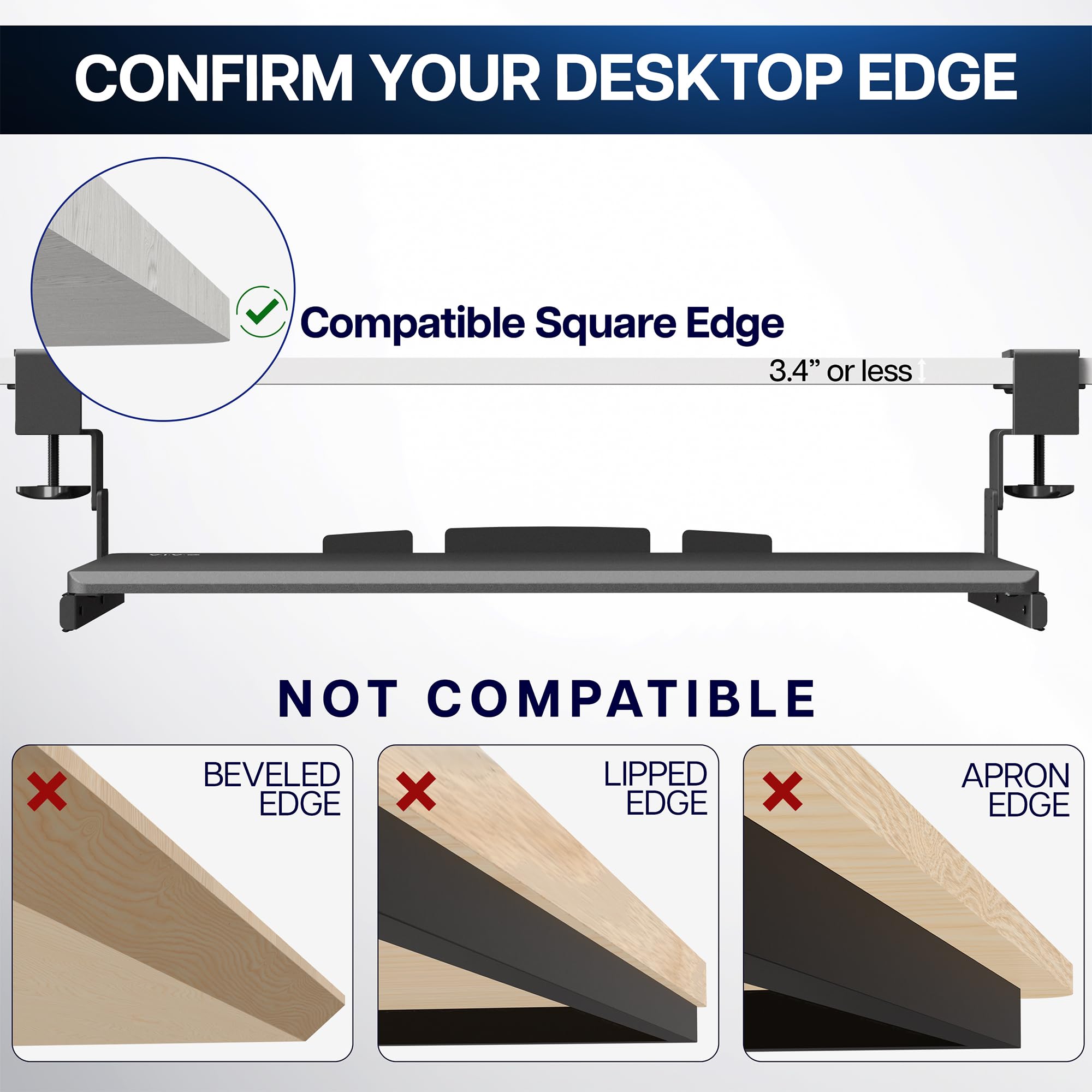 Large Height Adjustable Under Desk Keyboard Tray, C-clamp Mount System, 27 (33 Including Clamps) x 11 inch Slide-Out Platform Computer Drawer for Typing, Dark Walnut, MOUNT-KB05HD