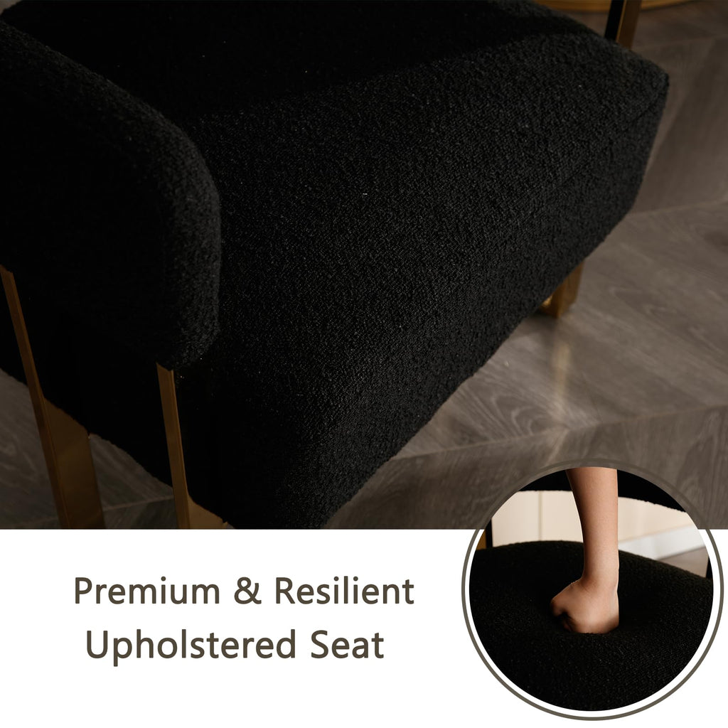 Modern Barrel Accent Chair, Boucle Fabric Living Room Chair with Gold Metal Legs, Comfy Upholstered Single Sofa Armchair Side Chair for Lounge/Bedroom/Reading, Black
