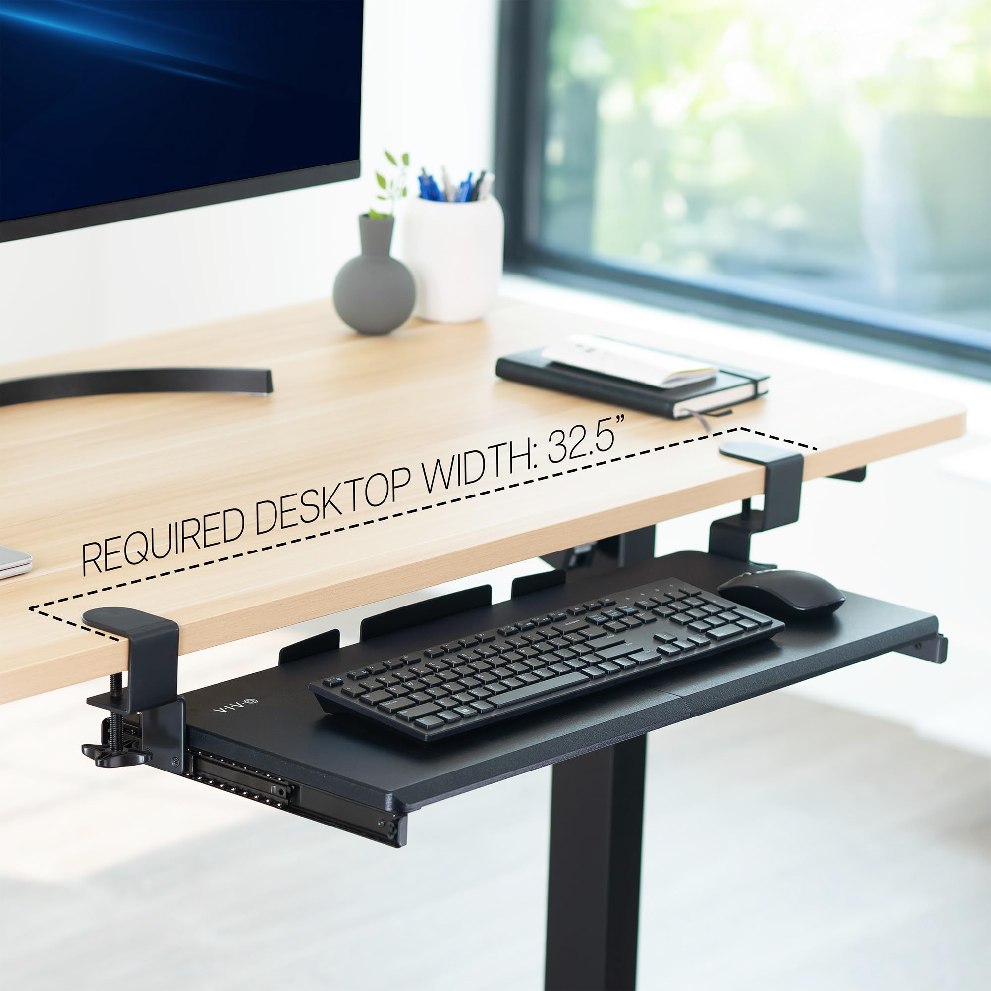 Large Keyboard Tray Under Desk Pull Out with Extra Sturdy C Clamp Mount System, 27 (33 Including Clamps) x 11 Inch Slide-Out Platform Computer Drawer for Typing, Black, MOUNT-KB05E