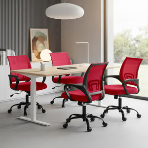 2 Pack, Office Desk Chair - Ergonomic Mid Back with Lumbar Support & Rocking Mode, Height Adjustable with Fixed Armrest, for Home, Computer, Gaming, Conference, Meeting Room, 360° Swivel, Red,